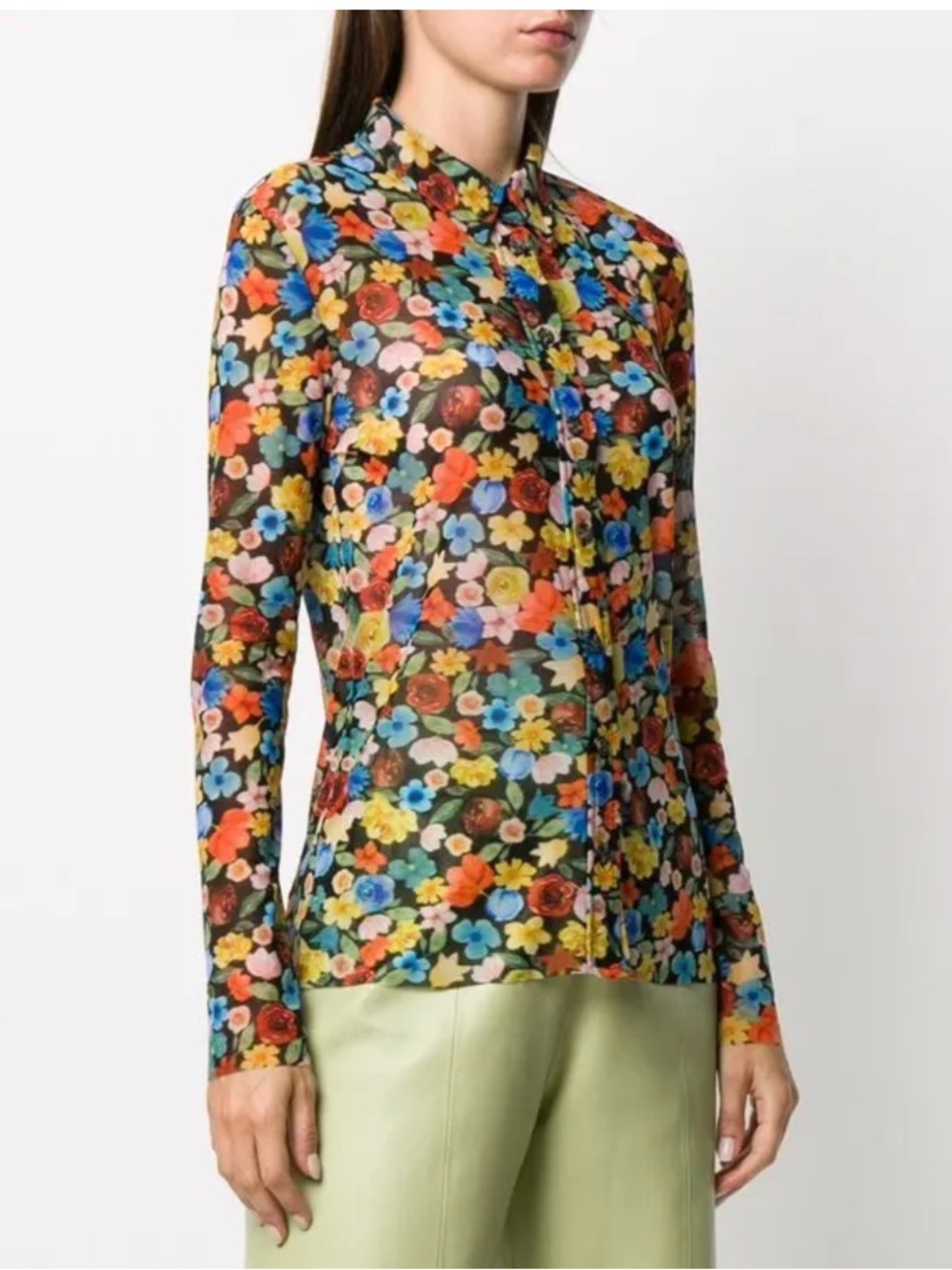 Ganni Floral Print Mesh Shirt